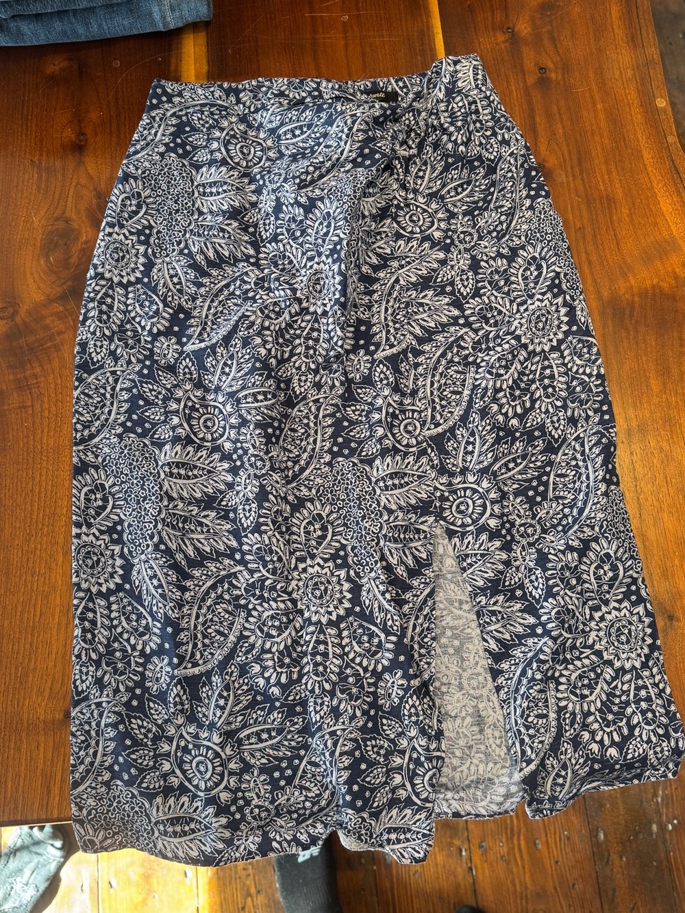 Madewell Navy and White Paisley Midi Skirt
